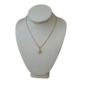 Sterling Silver Ballerina Pink Pendant Charm Necklace 16" Snake Chain 925 Italy